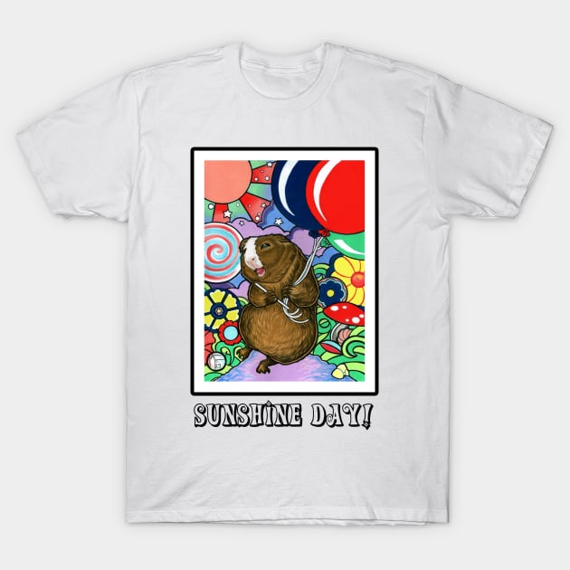 Happy Guinea Pig With Balloons - Sunshine Day - Black Outlined Version T-Shirt by Nat Ewert Art